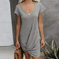 thumbnail image 1 of WHLBF Womens Plus Size Dress Fashion Short Sleeve Solid Casual V-Neck Mini Dress Gray 6(M), 1 of 5