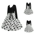 thumbnail image 1 of WHLBF Womens Plus Size Dress V-Neck Retro Print Polka-Dot Long-Sleeved Casual Bow Tie Stitching Swing Dress, 1 of 5