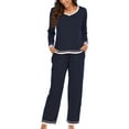 thumbnail image 1 of WHLBF Womens Plus Size Fashion Splicing Sets Lounge Wear Home Sleepwear Long Sleeve Tops+Pants Navy 4(S), 1 of 6