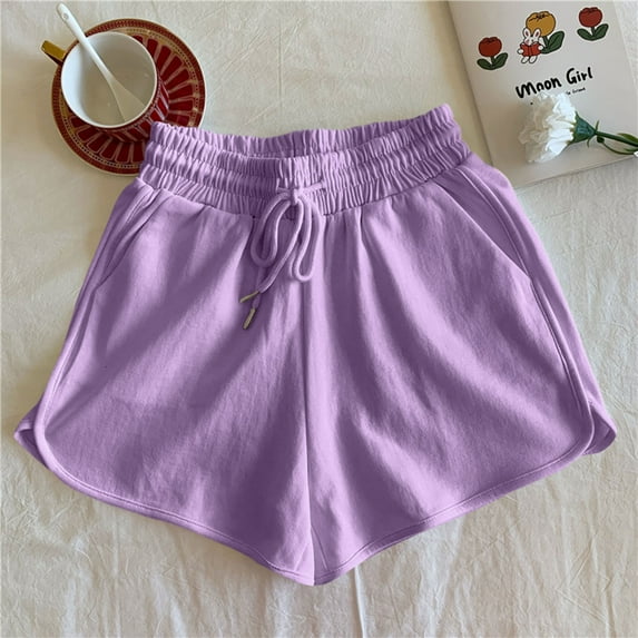 WHLBF Womens Plus Size Shorts Pants Comfy Drawstring Casual Elastic Waist Pocket Loose Pants