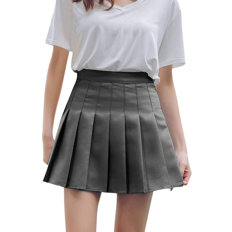WHLBF Womens Plus Size Skirt High Waist Pleated Mini Skirt Slim