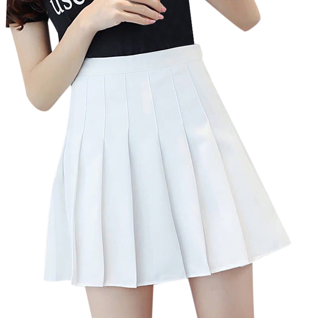 WHLBF Womens Plus Size Skirt High Waist Pleated Mini Skirt Slim