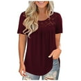 thumbnail image 1 of WHLBF Womens Plus Size Tops Clearance Lace Solid Splicing Short Sleeve T-Shirt Blouse, 1 of 6