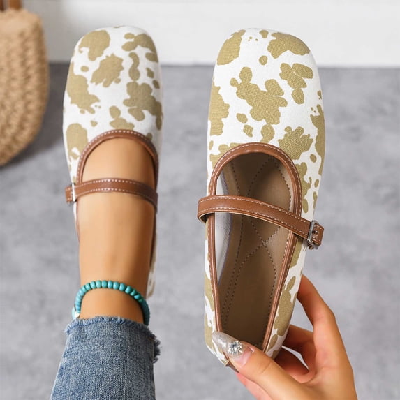WHLBF Womens Shoes Casual Print Buckle Flat Shoes Size 6