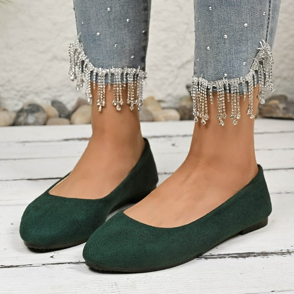 WHLBF Womens Shoes Round Toe Casual Plus Size Loafers Solid Color Closed Toe Flat Soft Sole Size 7