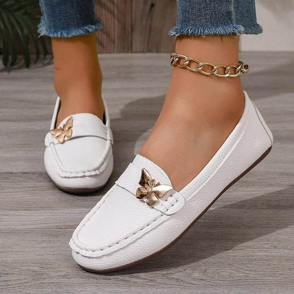WHLBF Womens Shoes Round-Toe Low-Heeled Shoes Casual Plus Size Trendy Soft-Soled Loafers Size 6