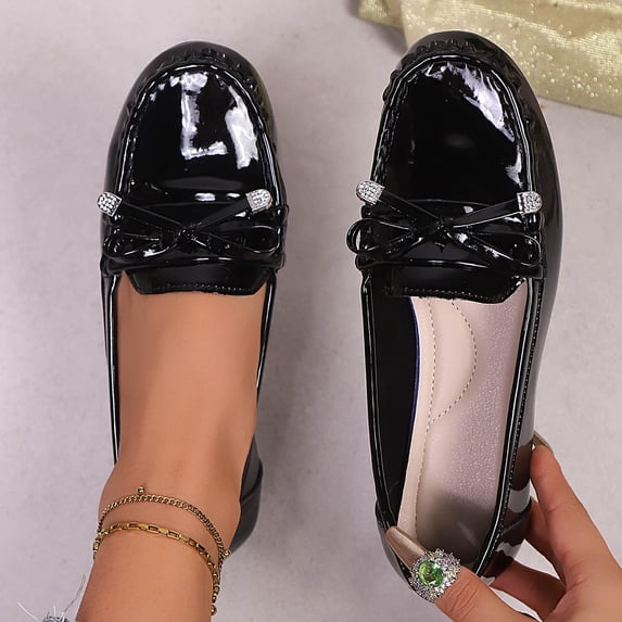 WHLBF Womens Shoes Slip-on Casual Solid Color Shallow Mouth Flat Heel Shoes Plus Size Shoes Size 7.5