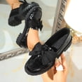 thumbnail image 1 of WHLBF Womens Shoes Thick Heel Thick Bottom Bow Casual Solid Color Wearing British Style Small Leather Shoes Size 7, 1 of 8
