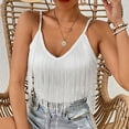 thumbnail image 1 of WHLBF Womens Tank Tops Plus Size Sleeveless Tassel V-Neck Summer Solid Regular Casual Camisole White 2XL, 1 of 4