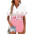 thumbnail image 1 of WHLBF Womens Tops Short Sleeve Summer Printing Flax Plaid Flared Hem Button-Up Shirt Pink L, 1 of 6