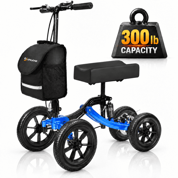 WHLICKS Quad All Terrain Knee Scooter for Foot Injuries, 15" Big Knee Pad Heavy Duty Steerable Knee Walker with Dual Brakes, Foldable Knee Scooter for Adults for Foot Surgery, Knee Crutch Alternative