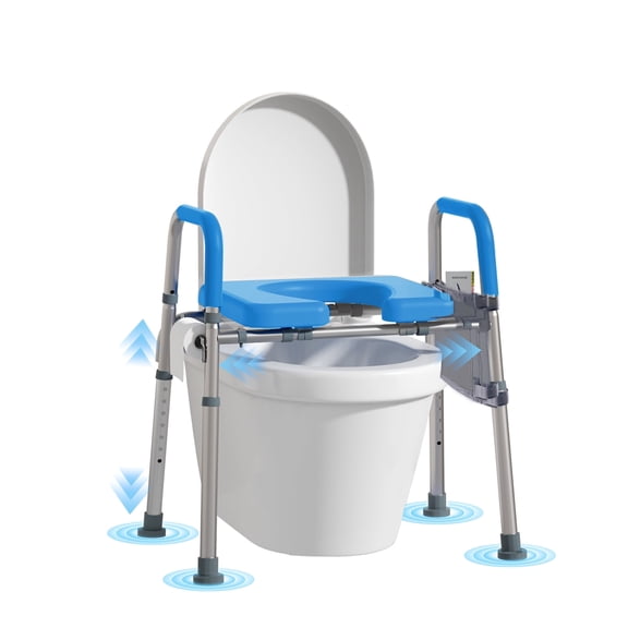WHLICKS Raised Toilet Seat with Handles – Adjustable Width Elevated Seat, Cozy Padded Toilet Seat Risers for Seniors, Handicap & Disabled, Fits All Toilets, Blue