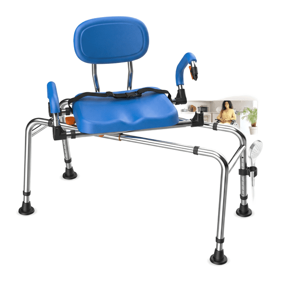 WHLICKS Shower Chair Sliding Shower Transfer Bench with Swivel Seat, Height Adjustable for Elderly & Disabled, 450 lbs Capacity