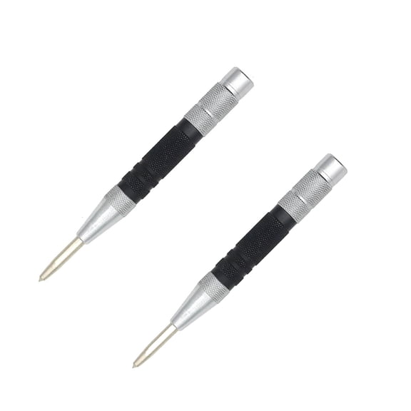 2-Piece Automatic Center Punch, 6 Inch Hardened Steel Spring Loaded Center Hole Punch with Adjustable Knurled Cap for Machinists and Carpenters