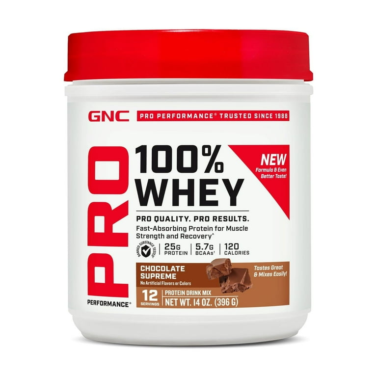 GNC Pro Performance 100 Whey Protein Powder Chocolate Supreme 25g Protein 12 Servings