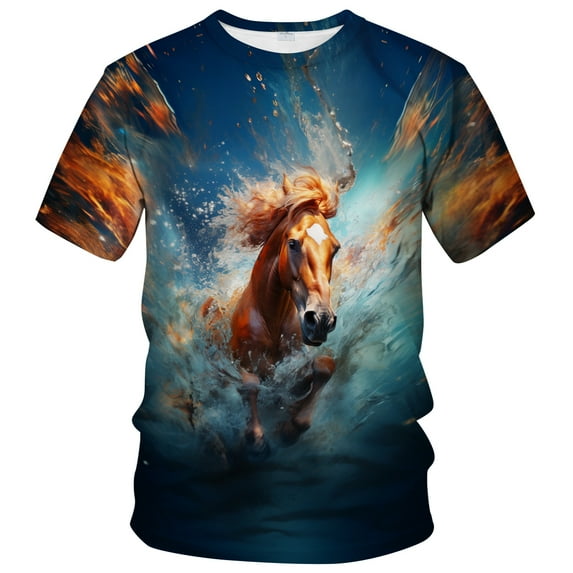 WHNBCW Funny Horse T Shirt Novelty Animal Graphic Theme Tee Shirt Short Sleeve Casual Wear