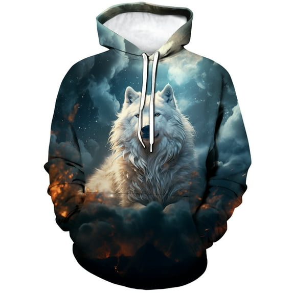 WHNBCW Funny Wolf Printed Hoodie Animal Graphic Sweatshirt
