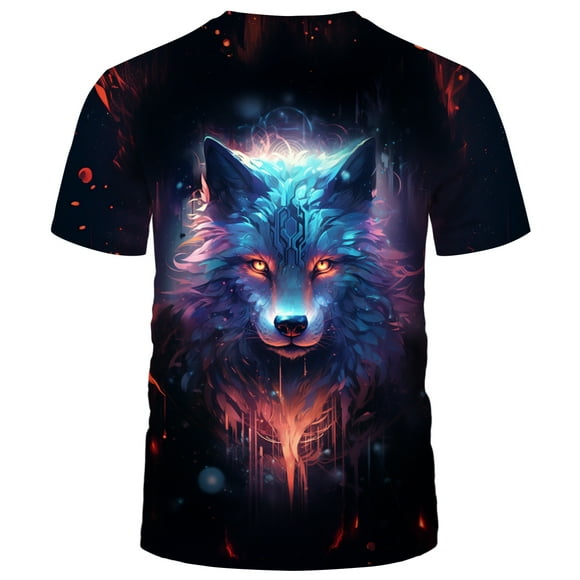 WHNBCW Funny Wolf Printed T-Shirt Animal Graphic Tee Shirt