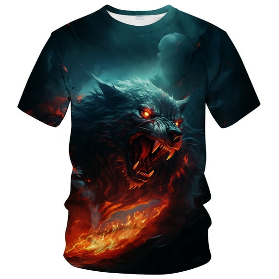 WHNBCW Funny Wolf Printed T-Shirt Animal Graphic Tee Shirt