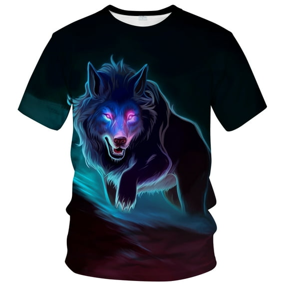 WHNBCW Funny Wolf Printed T-Shirt Animal Graphic Tee Shirt