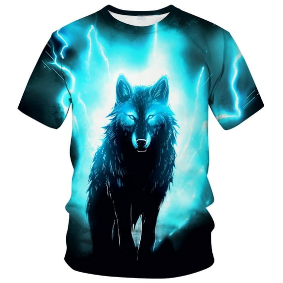 WHNBCW Funny Wolf Printed T-Shirt Animal Graphic Tee Shirt