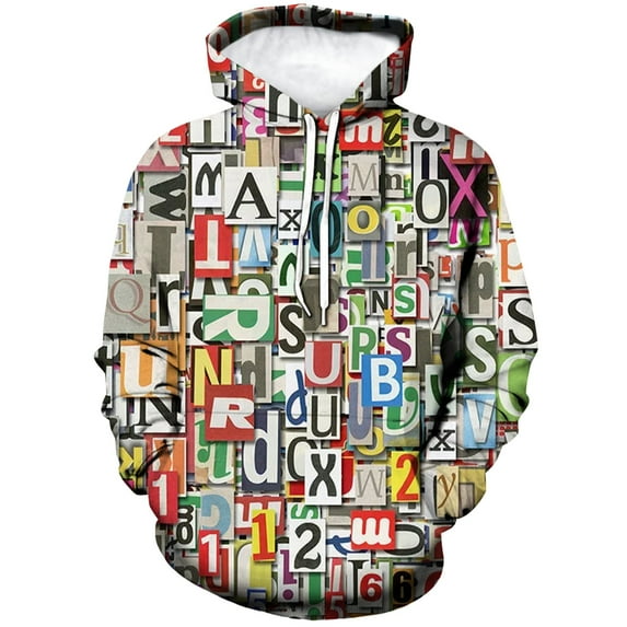 WHNBCW Novelty Letters Printed Hoodie Funny Graffiti Graphic Sweatshirts