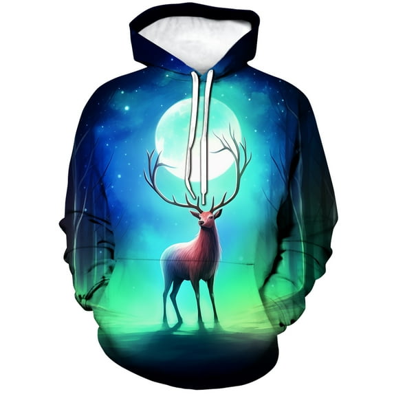 WHNBCW Traditional Deer Hoodie Funny Animal Graphic Sweatshirts