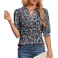 thumbnail image 1 of Whoinshop Summer Tops for Women 2026 Trendy Dressy Casual Blouse Puff Short Sleeve Shirts Knit Henley V Neck T Shirt Tunic, 1 of 7