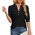 thumbnail image 1 of Whoinshop Summer Tops for Women 2026 Trendy Dressy Casual Blouse Puff Short Sleeve Shirts Knit Henley V Neck T Shirt Tunic, 1 of 7