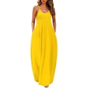 Whoinshop Womens Maxi Dress with Pockets 2026 Casual Strap Plus Size Loose Plain Long Office Summer Beach Travel Dresses