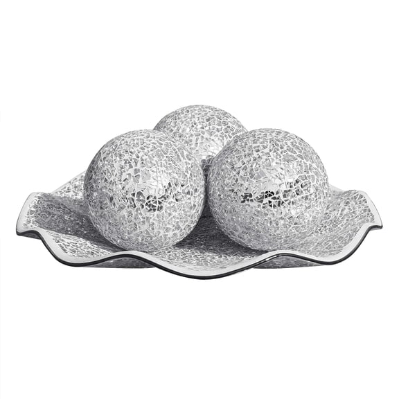 WHOLE HOUSEWARES | 11.5" Glass Mosaic Decorative Tray (Silver)