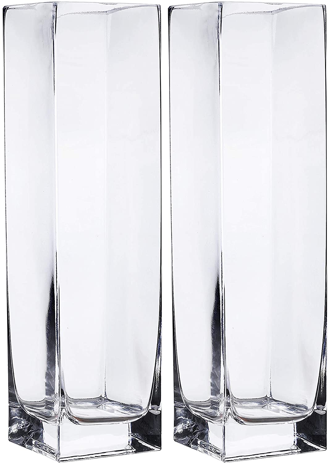 WHOLE HOUSEWARES Clear Glass Square Vase for Centerpieces | Tall Block Design for Wedding Party Event Home Office Decor | 2.35" Diameter x 10" Height | Clear Glass Vases Centerpieces - image 1 of 4