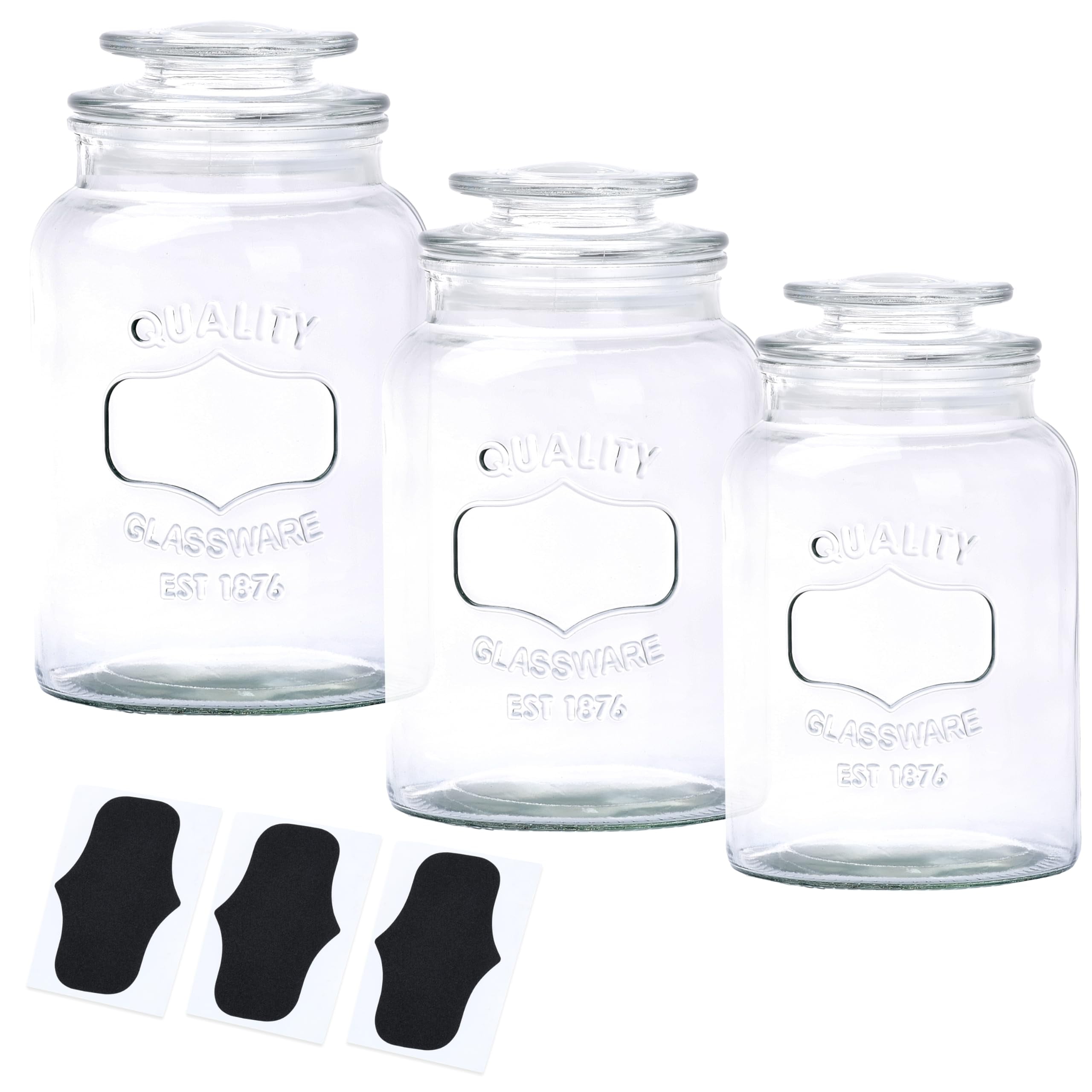 Clear Lead-Free Glass Cylindrical Canisters Set with Screw Top Lids