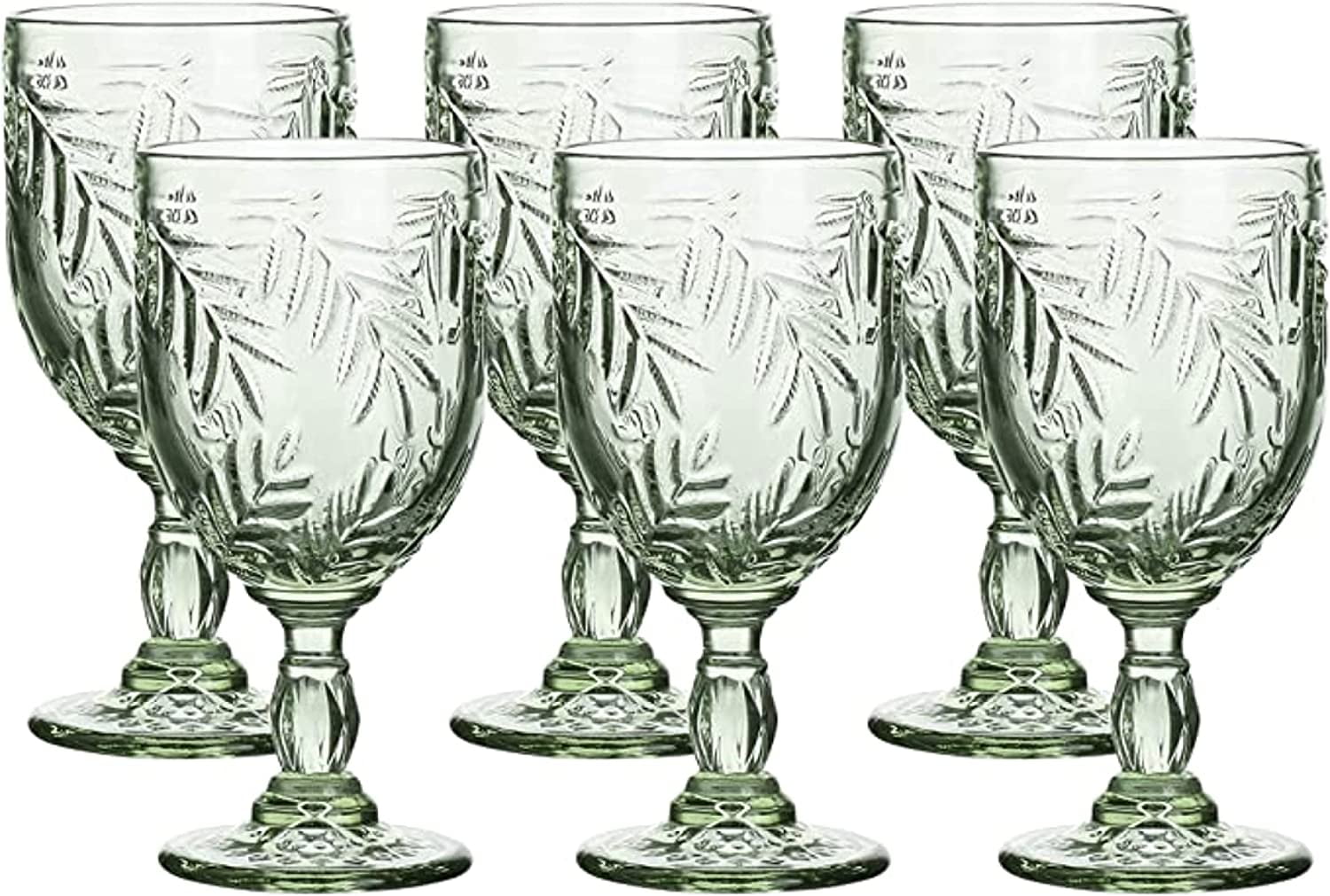 East Creek | Set of 6 Colored Glassware Goblets | Vintage Wine Goblet | 8.5 oz Embossed Design | Drinking Glass with Stem | Glass for Wedding, Party
