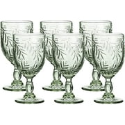 WHOLE HOUSEWARES Green Vintage Wine Glass Goblet Set - 6 Coloured 8.5 oz Embossed Design Glasses for Weddings and Parties