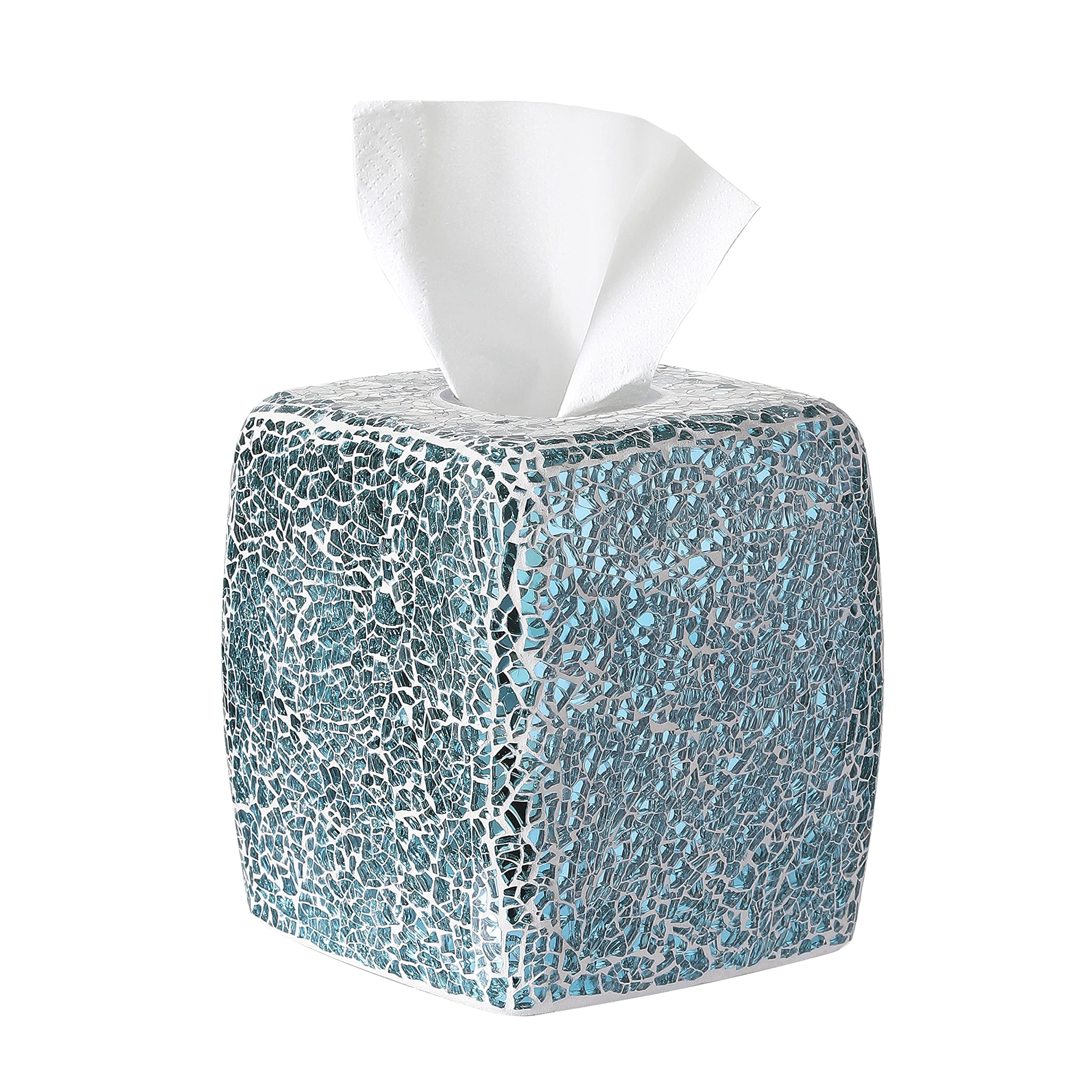 "WHOLE HOUSEWARES Mosaic Glass Tissue Holder Decorative Tissue Cover Square Box in Navy Blue