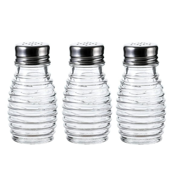 WHOLE HOUSEWARES | Stainless Steel Salt and Pepper Shakers Set | 3-Piece Pack | Pepper and Salt Shakers for Kitchen | Clear (2X3.5inch)