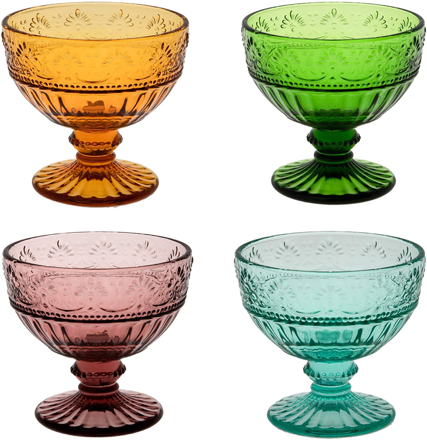 Vintage Colorful Frosted Glass Dessert Bowls, Bright Colored  Vintage Glass Ice Cream Sundae Dishes main image 1