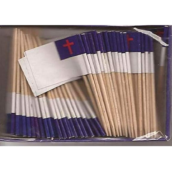 WHOLESALE Christian TOOTHPICK FLAGS-25 Boxes of 100 Toothpick Flags, Small Mini Christian Flag Cupcake Toothpicks; 2500 Cocktail Picks