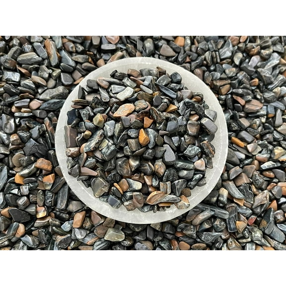 WHOLESALE Natural Blue Tiger Eye Semi Tumbled Gemstone Chips ( 2 oz / 0.125 lb )