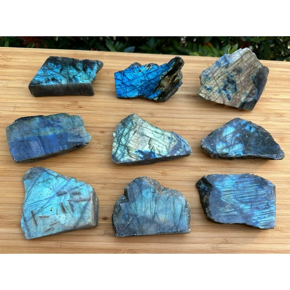 WHOLESALE Natural Labradorite Slab, 1.5"-3.5" Raw Polished Face Labradorite Slices, High Flash Specimen, Raw Labradorite Free Shape (5 Pounds: 30 - 45 pieces)