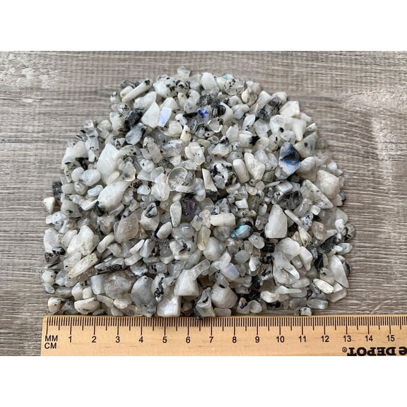 WHOLESALE Natural Rainbow Moonstone Semi Tumbled Gemstone Chips ( 1 lb )