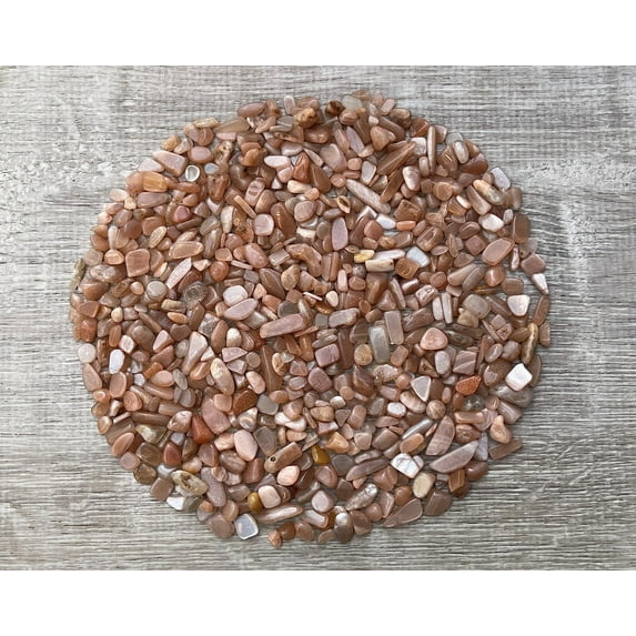 WHOLESALE Natural Semi Tumbled Peach Moonstone Gemstone Chips, Crushed Mini Crystals, Undrilled (Peach Moonstone, 1 Pound)