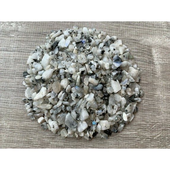 WHOLESALE Natural Semi Tumbled Rainbow Moonstone Gemstone Chips, Crushed Mini Crystals, Undrilled (Rainbow Moonstone, 0.25 Pound)