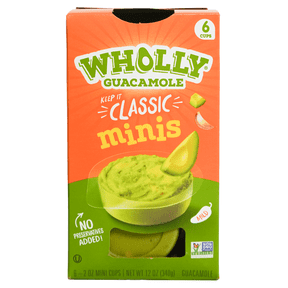 WHOLLY Guacamole Minis Paste Classic 12oz 6 pack Plastic Cups
