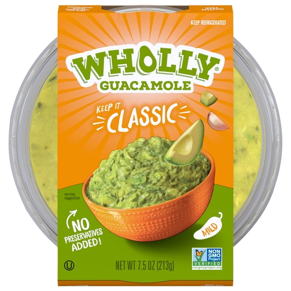 WHOLLY Guacamole Classic Mild, Refrigerated, 7.5 oz Plastic Bowl