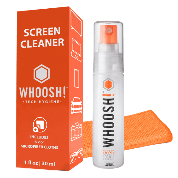 WHOOSH! Glasses Cleaner Spray - 1 fl oz + 1 Microfiber Cloth  Travel Size Screen Cleaner for Laptop, MacBook, Phone, iPad, Car Display, Eyeglasses, Sunglasses, Sports Goggles, Whiteboards