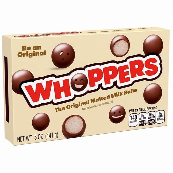 WHOPPERS Candy, Box Malted Milk Balls 5.0 oz Pack of 2