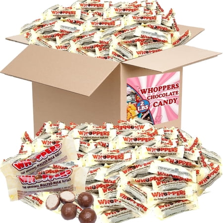 WHOPPERS Chocolate Covered Malted Milk Balls Fun Size 3 Ball Packs, 2 Pound Bulk Candy Bag