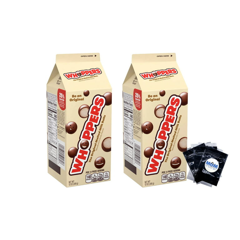 WHOPPERS, Malted Milk Balls Candy, Bulk, 12 oz, Carton - 2 pack - plus 3 My  Outlet Mall Resealable Portable Storage Pouches 